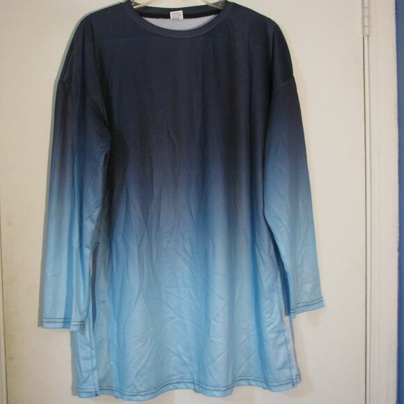 * Unbranded Blue Burnout Blouse XL New NWOT Silky Tunic Length - Picture 1 of 4